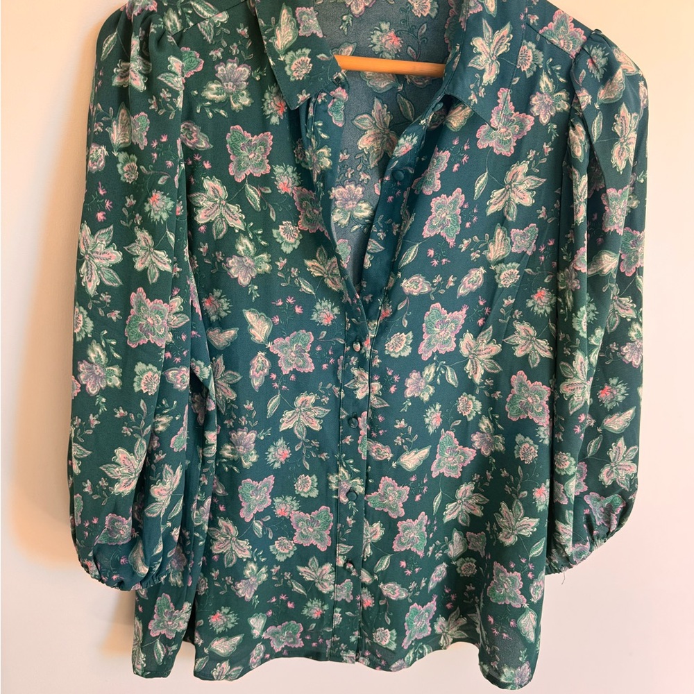 Nanette Lepore Teal Floral Blouse - Picture 2 of 5
